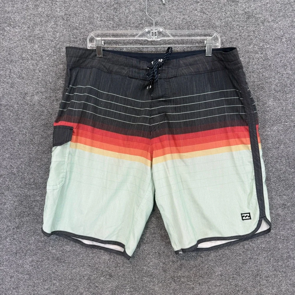 Billabong Board Shorts Mens 38 Mint Green‎ Striped 73 Pro Recycler Swim Trunks